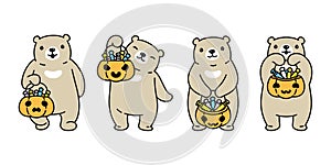 Bear vector halloween pumpkin polar bear candy basket icon teddy logo symbol cartoon character doodle illustration design