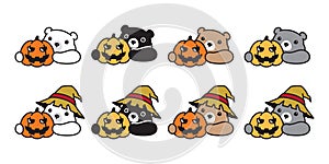 Bear vector halloween pumpkin polar bear icon witch hat teddy logo symbol cartoon character doodle illustration design clip art