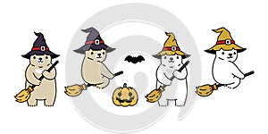 Bear vector halloween pumpkin polar bear witch hat broom icon teddy logo symbol cartoon character doodle illustration design