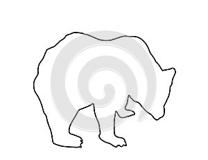 Bear vector line contour silhouette illustration isolated on white background.