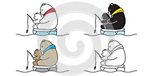 Bear vector polar bear fishing iceberg cartoon character icon logo illustration