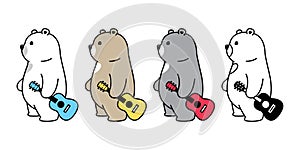 Bear vector polar bear icon guitar bass ukulele teddy logo cartoon character symbol doodle animal pet illustration design isolated