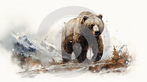 Grizzly Bear Concept Art Painting On Snowy Ground photo