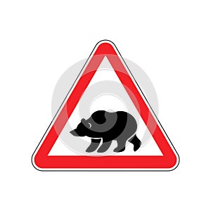 Bear Warning sign red. Predator Hazard attention symbol. Danger