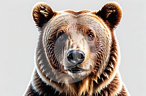 Bear on White Transparent Background: Gazing Straight into the Camera