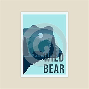 bear wildlife outdoor minimalist poster double exposure illustration template graphic design