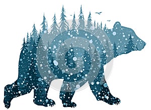 Bear with winter forest.