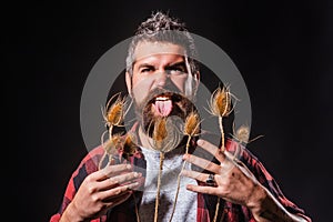 Beard bristled. Male prickly stubble concept. The prickly bristle irritated his skin. Bearded brutal hipster man without photo
