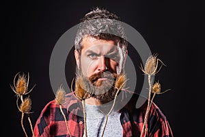 Beard bristled. Male prickly stubble concept. The prickly bristle irritated his skin. Bearded brutal hipster man without photo
