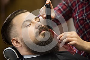 Beard grooming close-up shot