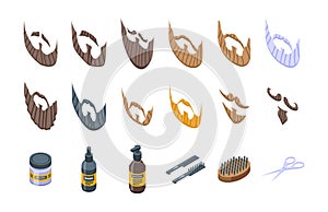 Beard icons set isometric vector. Old man