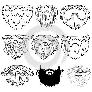 Beard Set Hand Drawn.Hipster beards, fashion vector illustration set.