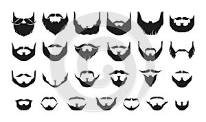 Beard silhouette. Different types of black mens face hair with or without moustache and whisker. Portrait facial