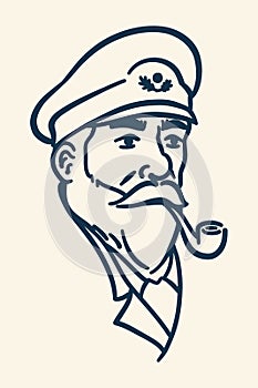 Bearded boat captain smoking pipe illustration