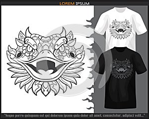 Bearded dragon head mandala arts isolated on black and white t shirt