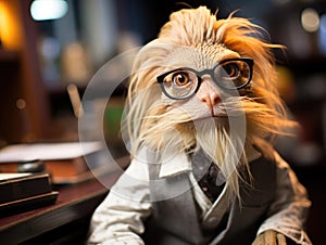 Bearded dragon with tiny glasses acting as professor