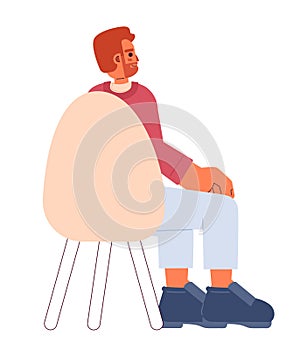 Bearded european man sitting in chair back view 2D cartoon character