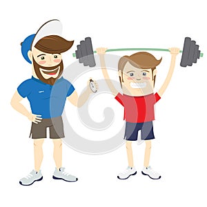 Bearded fitness personal trainer instructor and funny sportsman