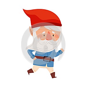 Bearded Gnome Character with Red Pointed Hat Running Vector Illustration photo