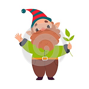 Bearded Gnome in Hat as Fairy Tale Character Vector Illustration