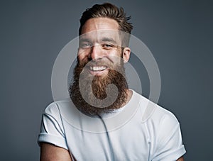 Bearded handsome man with big smile
