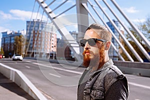 Bearded hipster sunglasses in the city