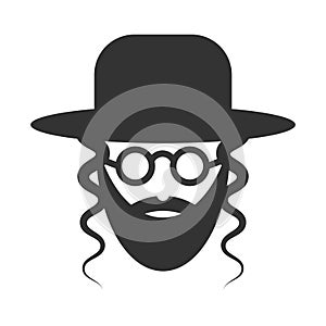 A bearded Jew in a hat and sunglasses. Hasidic icon. Vector illustration