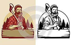 Bearded lumberjack mascot hold the axe photo