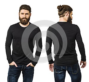 Bearded man with blank black long sleeve