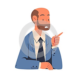 Bearded Man Character as Member of Negotiation at Negotiating Table Vector Illustration