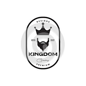 Bearded man with crown vintage badge logo