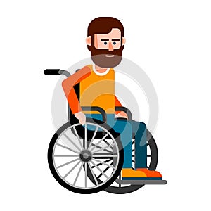 Bearded man with a disability, is seated in a wheelchair