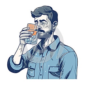 bearded man drinking beer glass