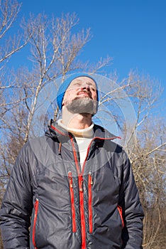 Bearded man enjoying life