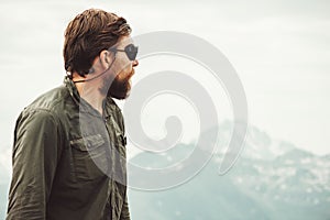 Bearded Man enjoying mountains view