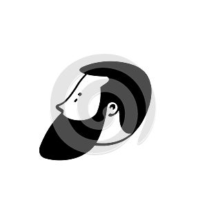 Bearded man face profile view black and white illustration