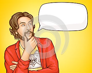 Bearded man in fashioned clothes and speech bubble