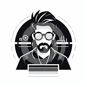 Minimalist Programmer Icon With Glasses On Computer Background