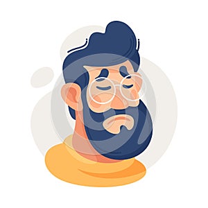 Bearded Man in Glasses Showing Emotion of Sadness Vector Illustration