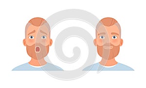 Bearded Man Head with Smile and Gasp as Facial Expression Vector Set photo