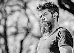 Bearded man with lush hair. Free and happy time. male fashion and beauty. brutal male with perfect style. Mature hipster