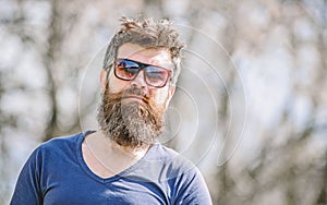 Bearded man outdoor. Beard care and barbershop. Mature hipster with beard. bearded man with lush hair. Free and happy