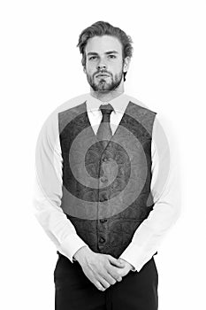 Bearded man or serious gentleman in waistcoat and tie