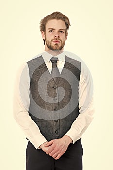 Bearded man or serious gentleman in waistcoat and tie