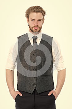 Bearded man or serious gentleman in waistcoat and tie