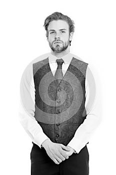 Bearded man or serious gentleman in waistcoat and tie