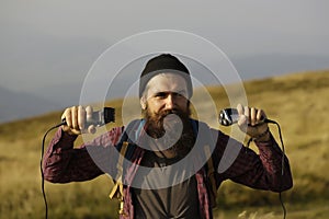 Bearded man with shavers