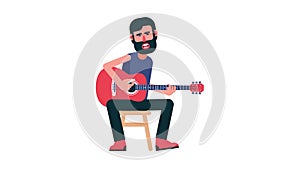 Bearded Man sings a song with acoustic guitar