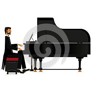 Bearded man sitting at the piano in a tailcoat