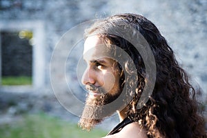 Bearded man style. Well-groomed beard. Care for beard. Barber. Beard bristled. Male prickly stubble concept. The long photo